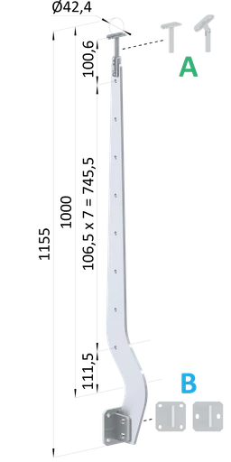 Nerezový vypalovaný sloup, boční kotvení, 8děrový