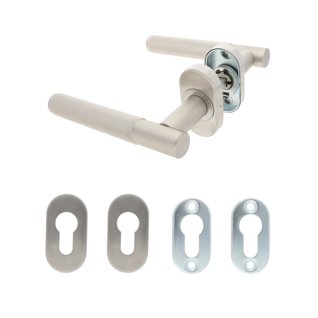 Kľučka s vrúbkovaným madlom, vrátane rozety, Al/AISI 304