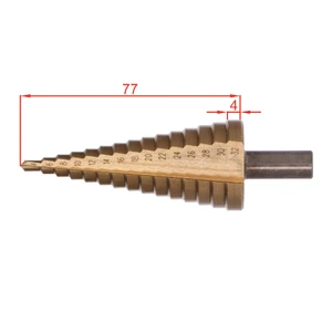 Stupňovitý kuželový vrták HSS 4341 TiN 4-32, 3 ploché boční úchopy - slide 2