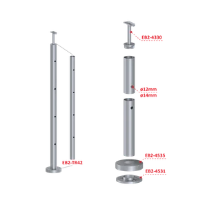 Nerezový sloup, vrchní kotvení, 4děrový koncový - slide 2