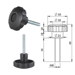 Aretačná skrutka, ø 50 mm, M8 x 16 mm, polyamid, čierna