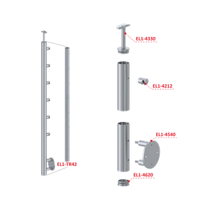 Nerezový sloup, boční kotvení, 6řadový průchozí - slide 2