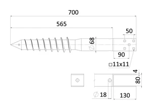 Zemný vrut, pätka U, 80 x 80 mm, zinková farba - slide 1