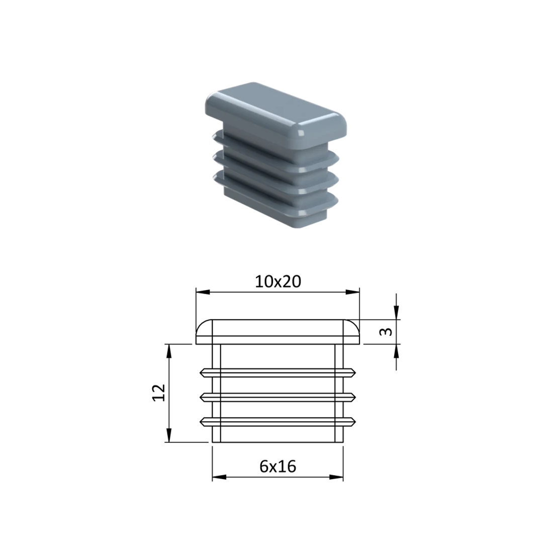 Krytka plastová 10 x 20 mm, šedá