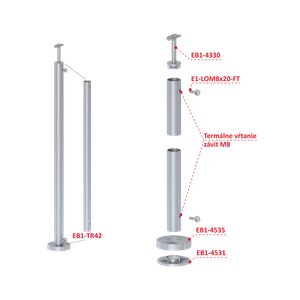 Nerezový stĺp, vrchné kotvenie, pre sieť - slide 2