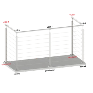 Nerezový sloup, vrchní kotvení, 8děrový, lanko, koncový - slide 3