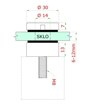 Svorka bodová plochá, sklo 6 - 12 mm, brúsená AISI 304 - slide 1