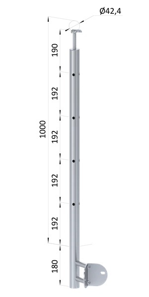 Nerezový stĺp, bočné kotvenie rohové, 4-dierový, rohový: 90° - slide 0