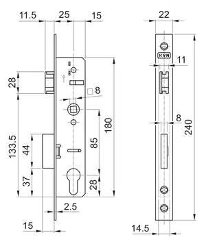 Zámok vložkový, zápust 40 mm, rozteč 85 mm - slide 2