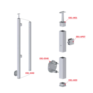 Nerezový stĺp, bočné kotvenie, výplň: sklo, pravý - slide 5