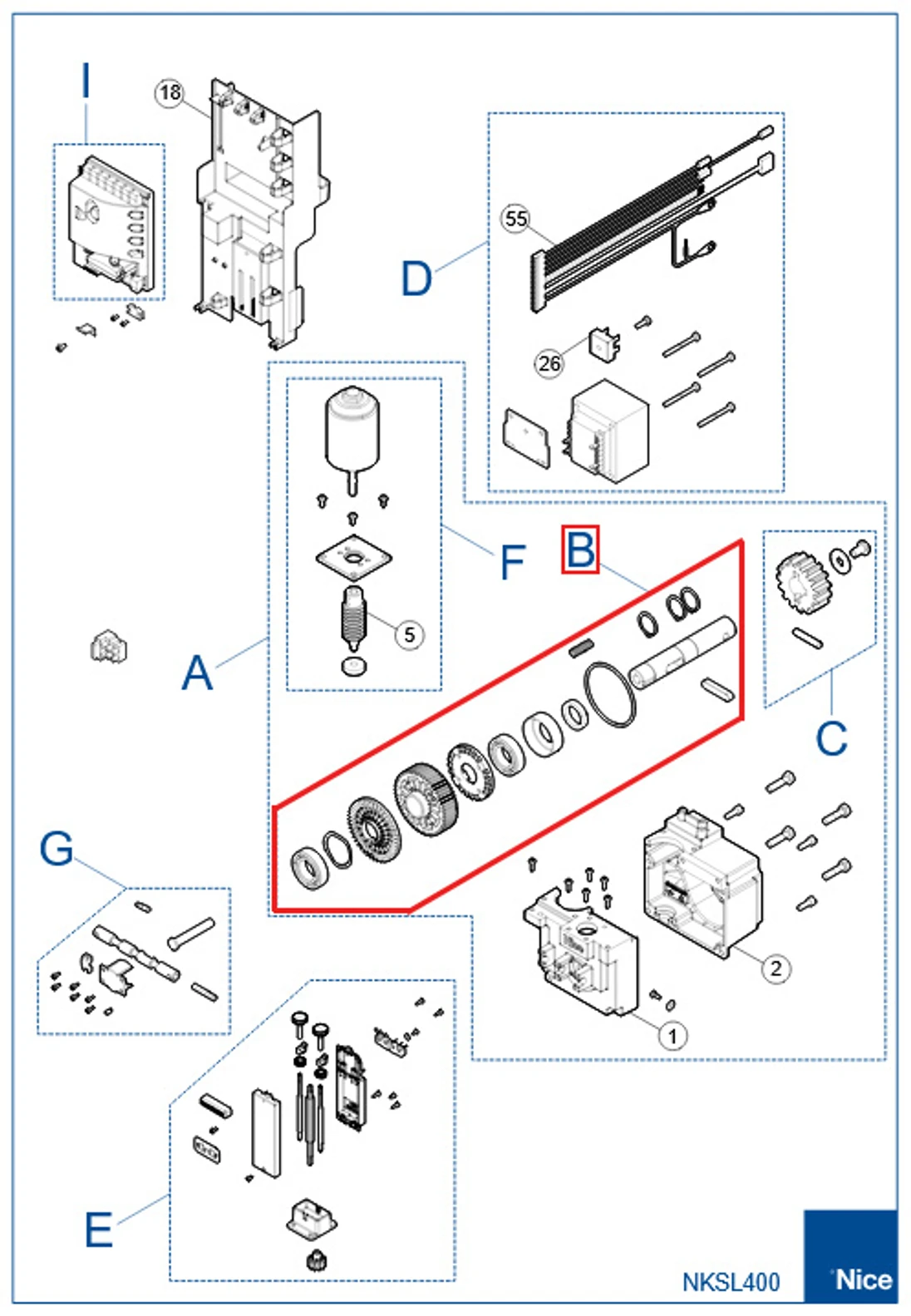SPAMG603A00 Kit hřídele s ozubenými koly RBS400, RBS600, RBS600HS