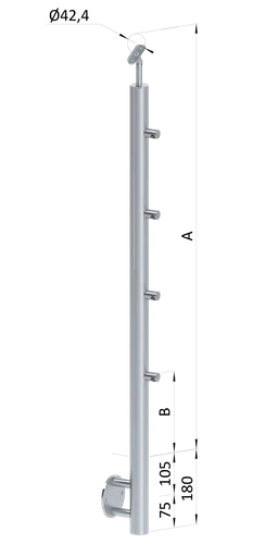 Nerezový sloup, boční kotvení, 4řadový průchozí