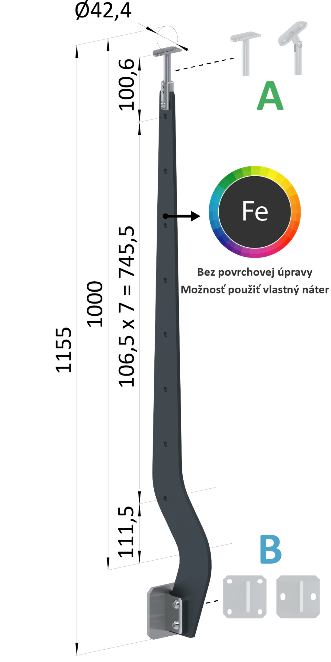Kombinovaný Fe vypalovaný sloup, boční kotvení, 8-děrový