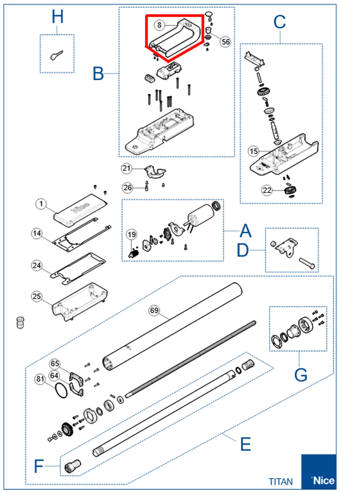 PD0939A1000 odblokovacia rukovat pre TITAN HS s potlačou