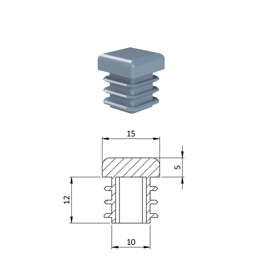 Krytka plastová 15 x 15 mm, sivá