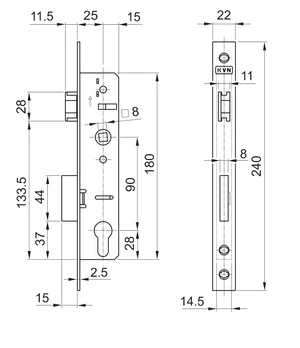 Zámok vložkový, zápust 40 mm, rozteč 90 mm - slide 2