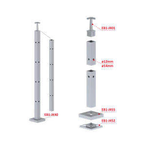 Nerezový stĺp, vrchné kotvenie, 4-dierový rohový - slide 2
