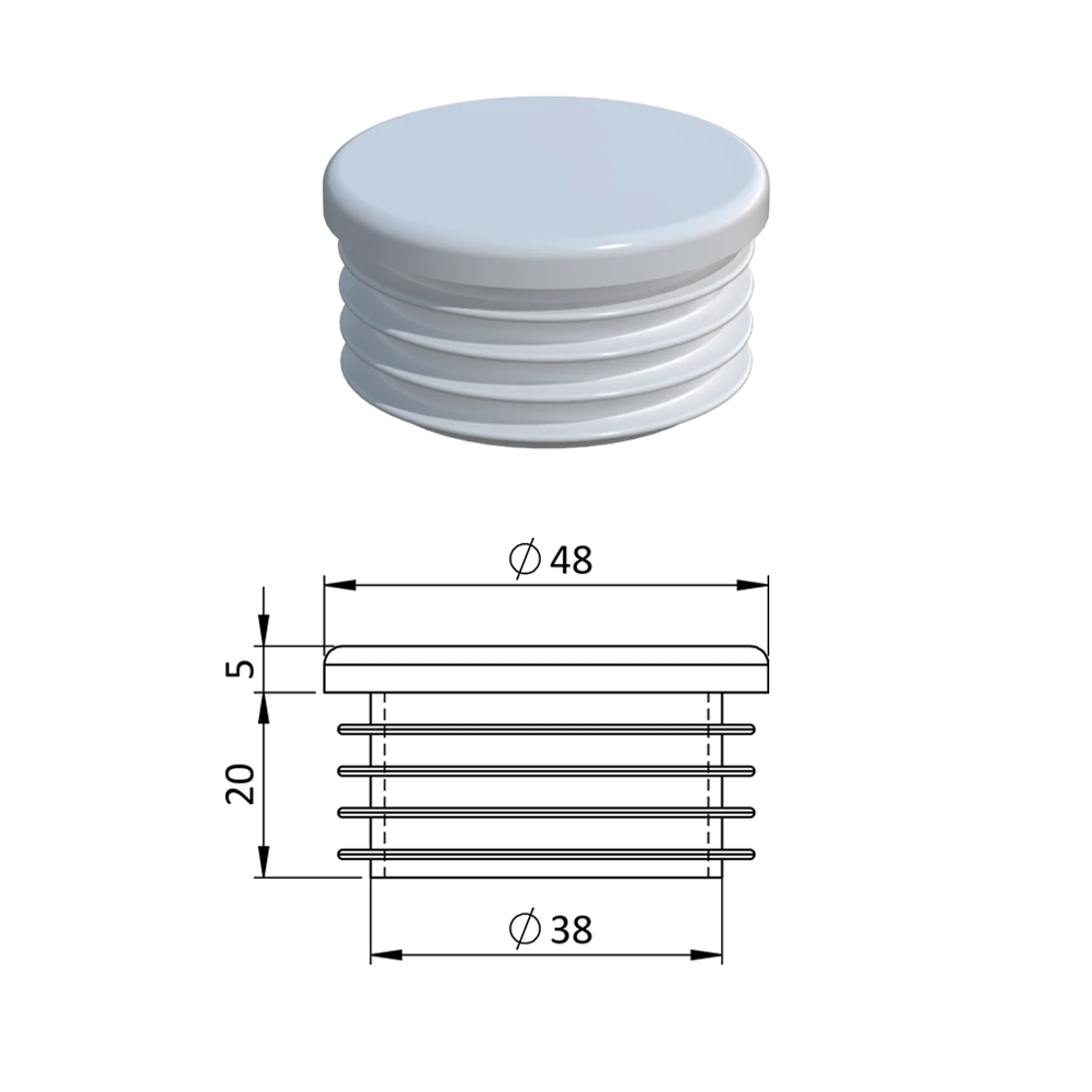 Vnitřní krytka kulatá ø 48 mm, plastová, bílá