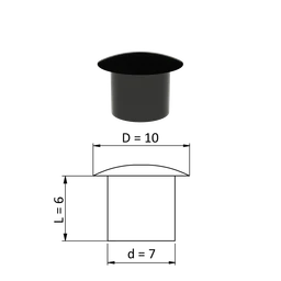 Vnútorná krytka guľatá  10 mm, otvor  7 mm, čierna, plast