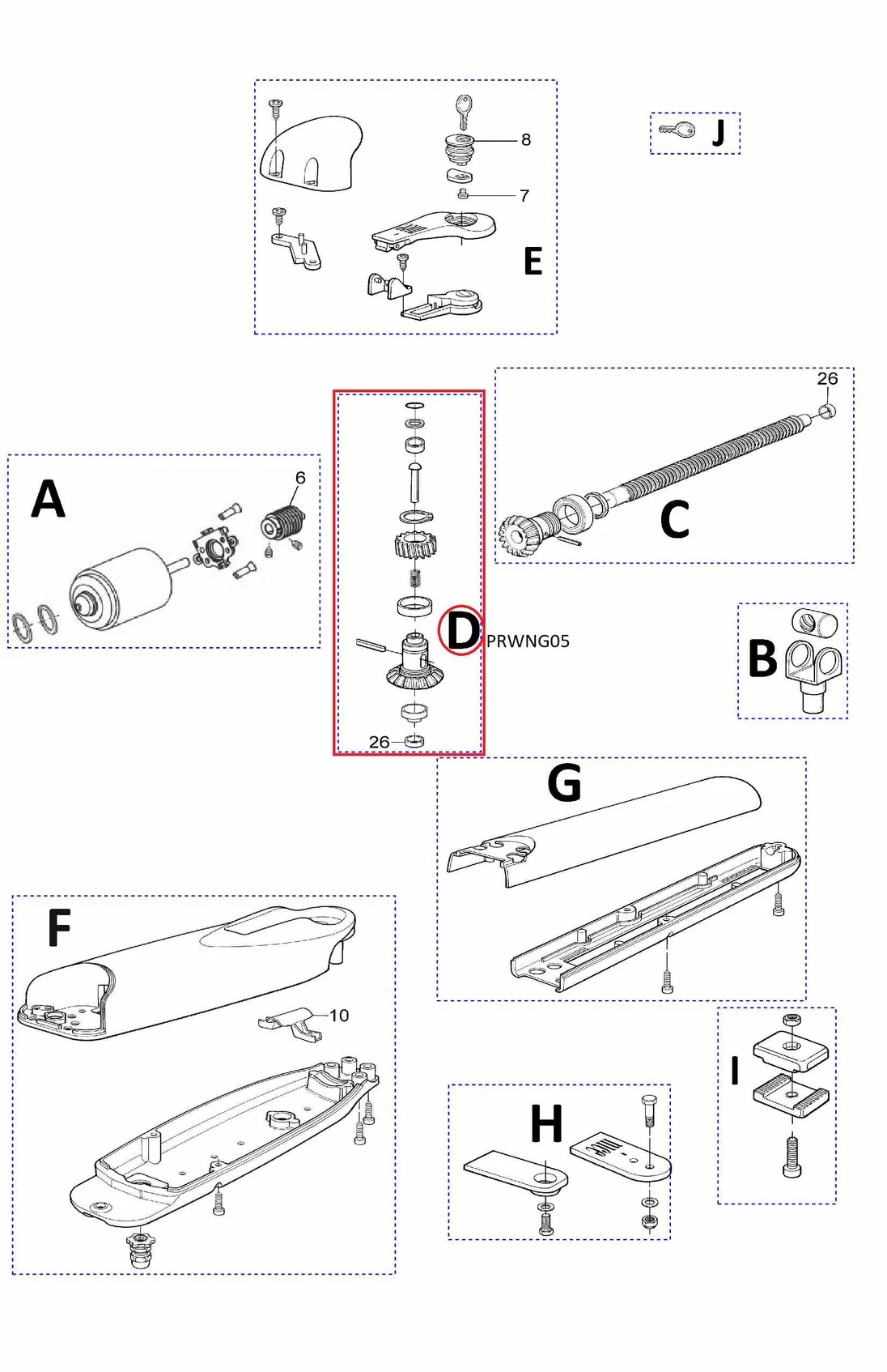 PRWNG05 kit ozubených kol pro motory Wingo WG4024, WG5024, WG3524HS