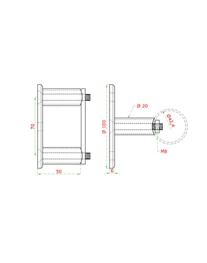 Úchyt na bočné kotvenie stĺpu ø 42,4 mm, brúsená AISI 316 - slide 3