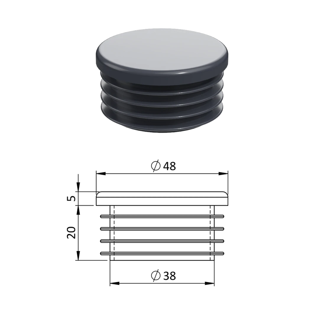 Vnitřní krytka kulatá ø 48 mm, plastová, antracit