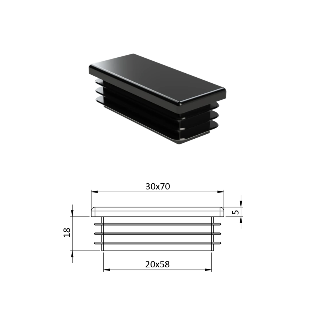 Krytka plastová 30 x 70 mm