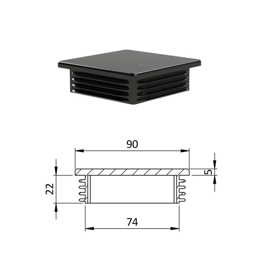 Krytka plastová 90 x 90 mm, čierna