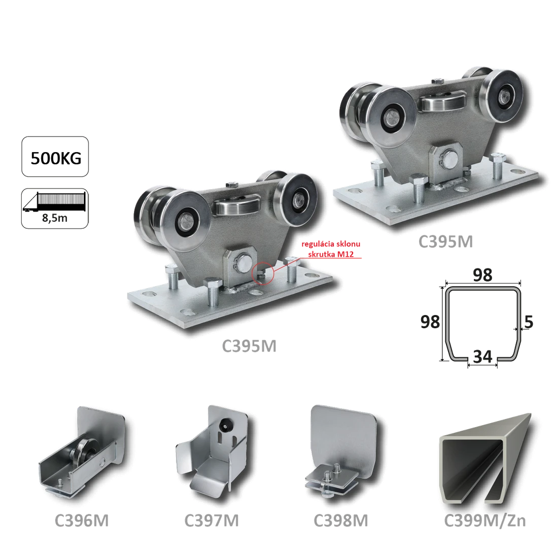 MEDIO samonos do 500 kg, profil 98 x 98 x 6000 mm, Zn