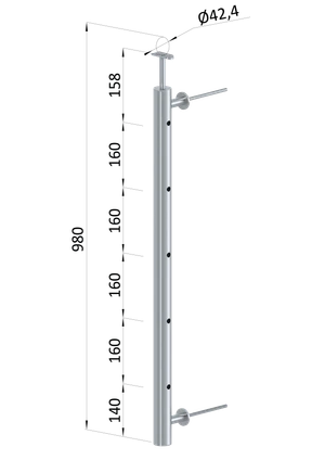 Nerezový sloup, fr. balkón, boční kotvení, 5děrový, pravý - slide 0