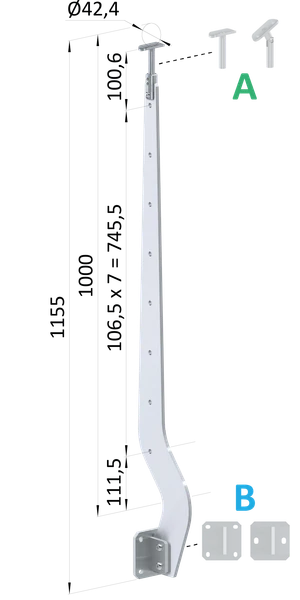 Nerezový vypalovaný sloup, boční kotvení, 8děrový - slide 0