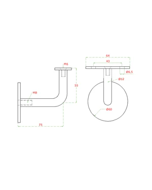 Držiak madla 40 x 40 mm na stenu, brúsená nerez AISI 304 - slide 1
