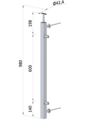 Nerezový sloup fr. balkon, boční kotvení, výplň: sklo, pravý - slide 1