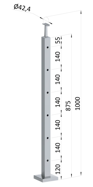 Nerezový stĺp, vrchné kotvenie, 6-dierový priechodný - slide 0
