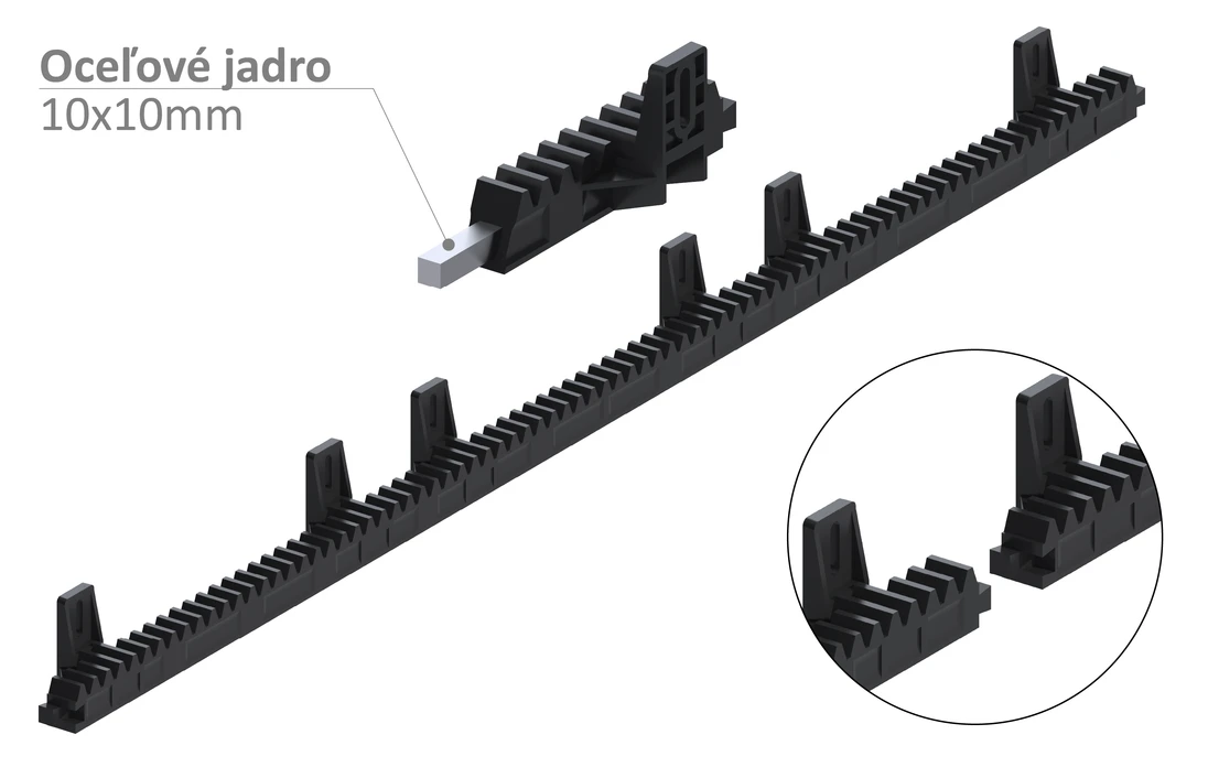 Hrebeň nylon - kov 28 x 20 x 1017 mm, max do 700 kg