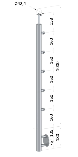 Nerezový sloup, boční kotvení, 5řadový průchozí