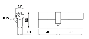 Cylindrická vložka EURO 40/50 mm, niklová, 3 kľúče - slide 1