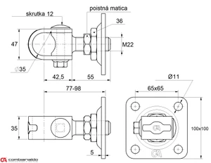 Záves M22 s platňou 100 x 100 mm - slide 1