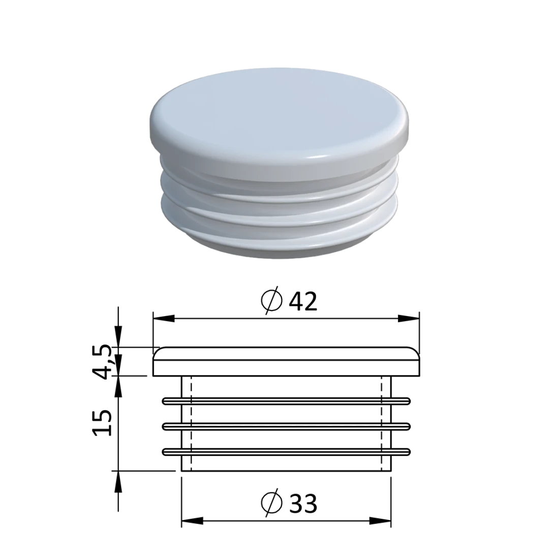 Vnútorná krytka guľatá ø 42 mm, plastová, biela