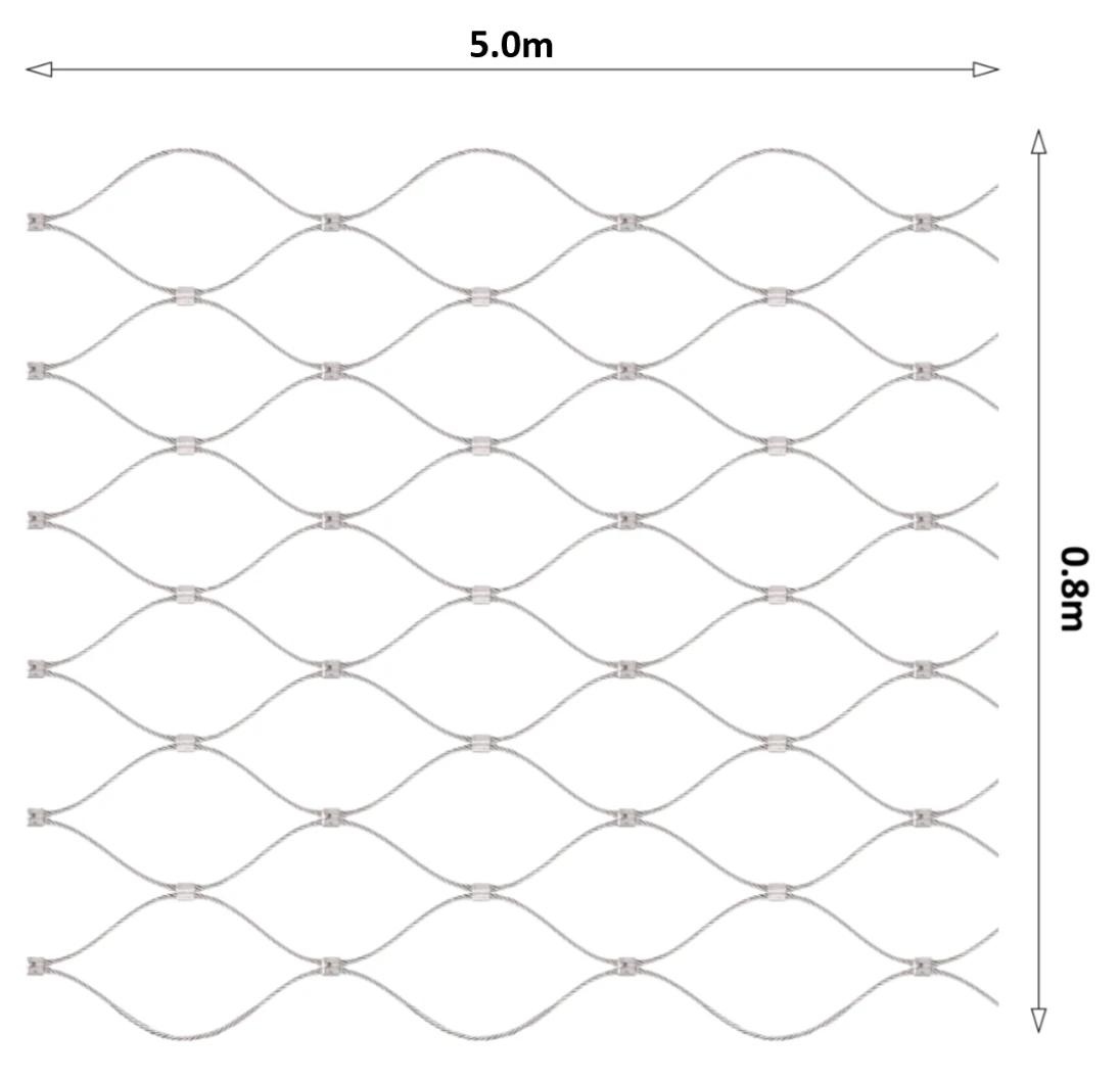 Lanová sieť, 0,8 x 5 m, oko 60 x 104 mm, ø 2 mm, AISI 316