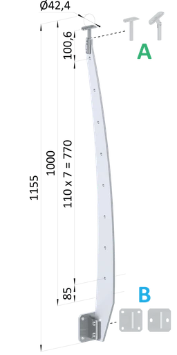 Nerezový vypaľovaný stĺp, bočné kotvenie, 8-dierový