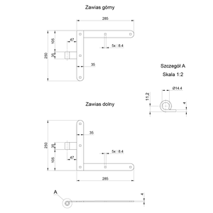 Kovanie 250 x 290 mm, pre čap ø 14 mm, čierny lak, pravé - slide 1