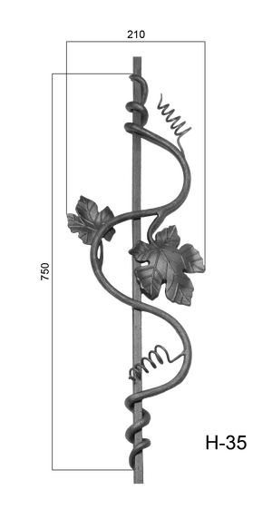 Tyč 12 x 12 mm, 900 x 210 mm s hroznovými listami - slide 2