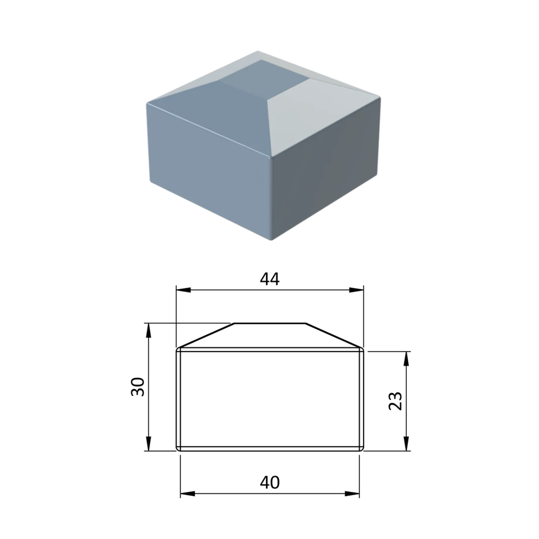 Vnější krytka 40 x 40 mm, plastová PE, šedá