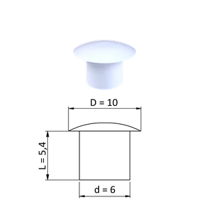 Vnútorná krytka guľatá ø 10 mm, otvor ø 6 mm, biela, plast - slide 0