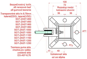 Nerezový sloup, vrchní kotvení, výplň: sklo, levý - slide 4