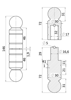 Záves ozdobný ø 30 x 146 mm s guličkou - slide 1