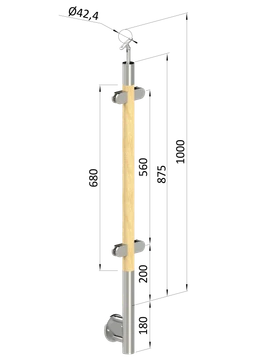 Drevený stĺp, bočné kotvenie, výplň: sklo, priechodný