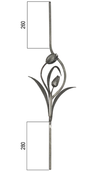 Tyč 12 x 12 mm, 950 x 250 mm s tulipánom - slide 1