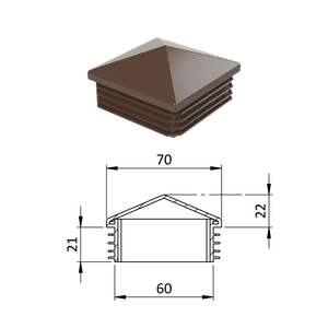 Krytka plastová se stříškou 70 x 70 mm, hnědá - slide 0